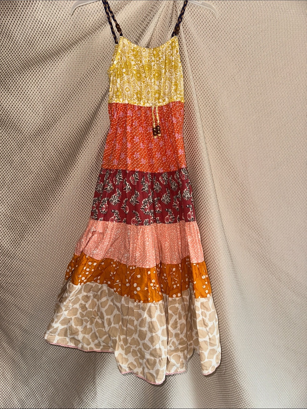 Next Girls 7Y Patchwork Floral Boho Tiered Maxi Dress Braided Straps